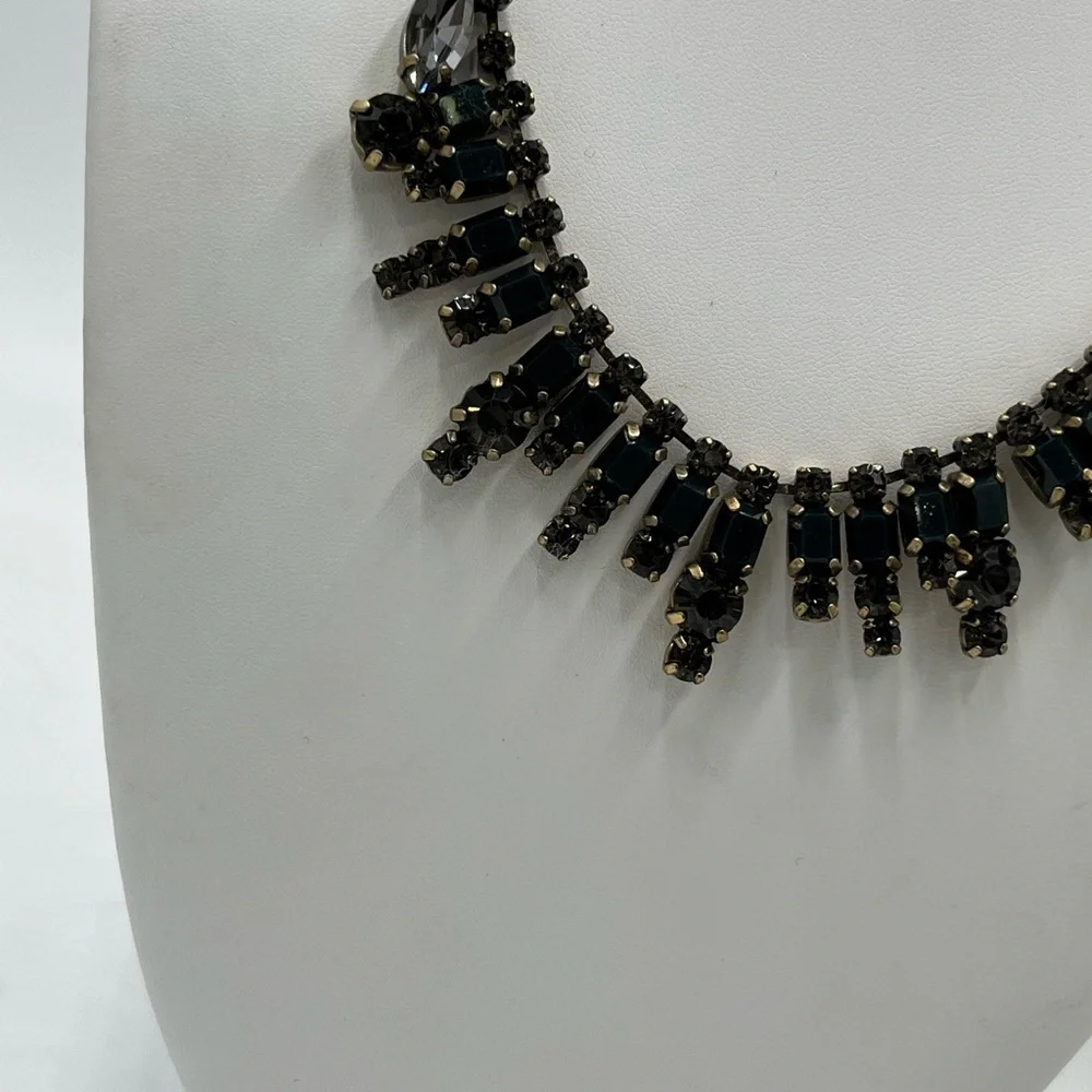 J. Crew‎ Gold Toned Dark Gray Rhinestones Edgy Statement Necklace